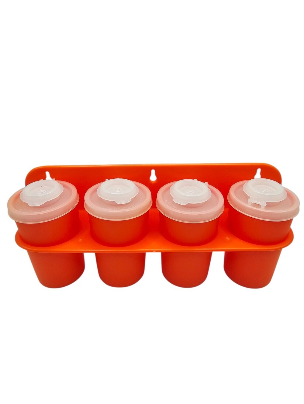Vintage Tupperware Orange Spice Shakers #102 With Wall Mount Retro Kitchen